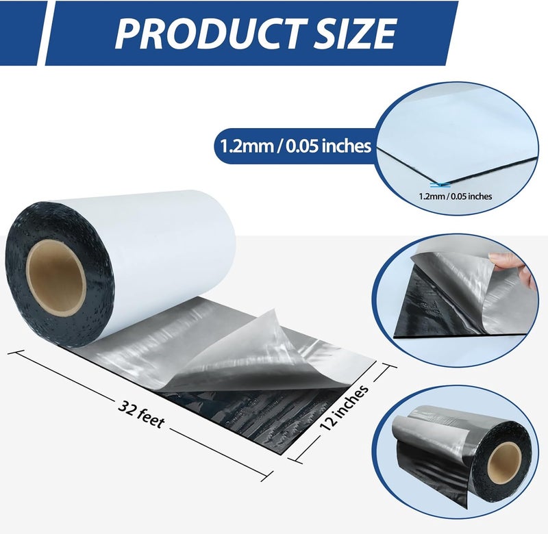 BXI Fluorocarbon Film Asphalt Waterproof Tape, 12 Inches X 32 Feet, Weatherproof Sealing Membrane, Self-Adhesive SBS Modified Bitumen Flashing Sealant Patch, Seam Leak for Roof Window Driveway Repair - Image 2